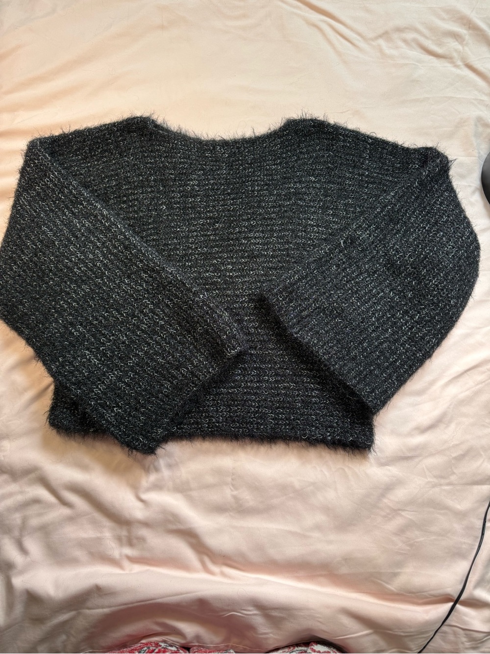 SHEIN Fuzzy Eyelash Knit Cropped Sweater Charcoal Grey/Silver - Medium